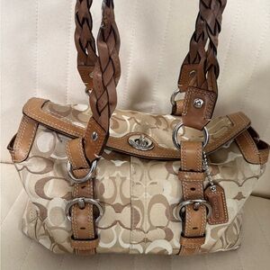 Coach Beige and Brown Signature Shoulder Bag